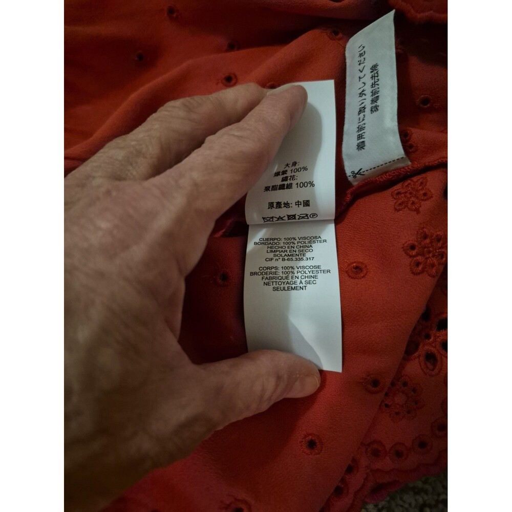 Coach Eyelet Ruffle Midi Dress Sz O Red Romantic Milkmaid Cottage Boho $475 - Picture 8 of 8